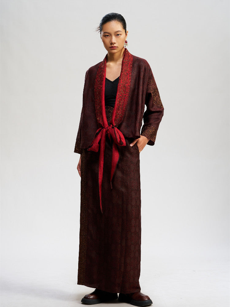 Luxury Silk Embroidered Kimono - Draped Gold Silk Wrap-25ZW35F