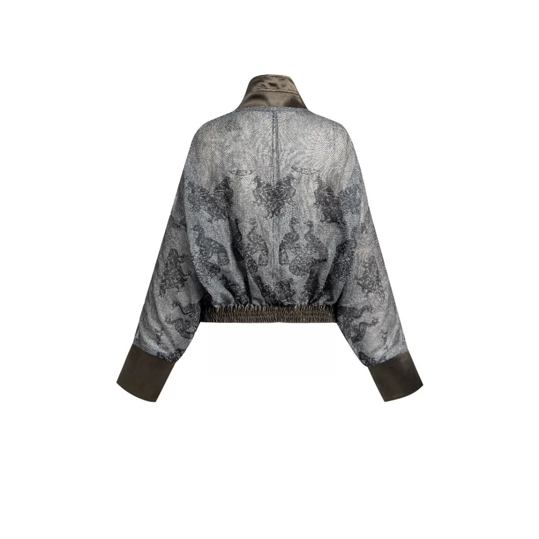 Luxury Grey Silk Sovereign Bomber Jacket-25Z197M