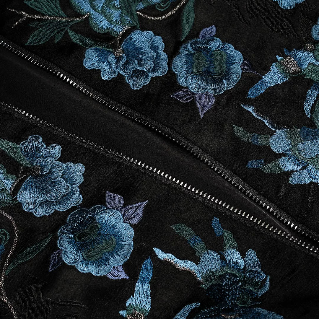 Luxury Black Luoyue Silk Half-Zip Top-26Z145M