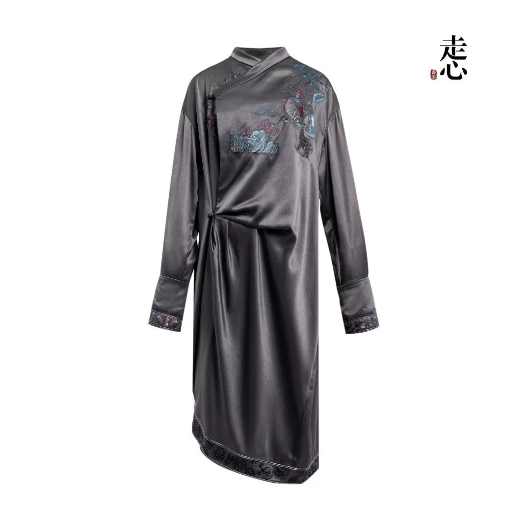 Luxury Purple Silk Twelve Ornaments Trench-26ZLY6671