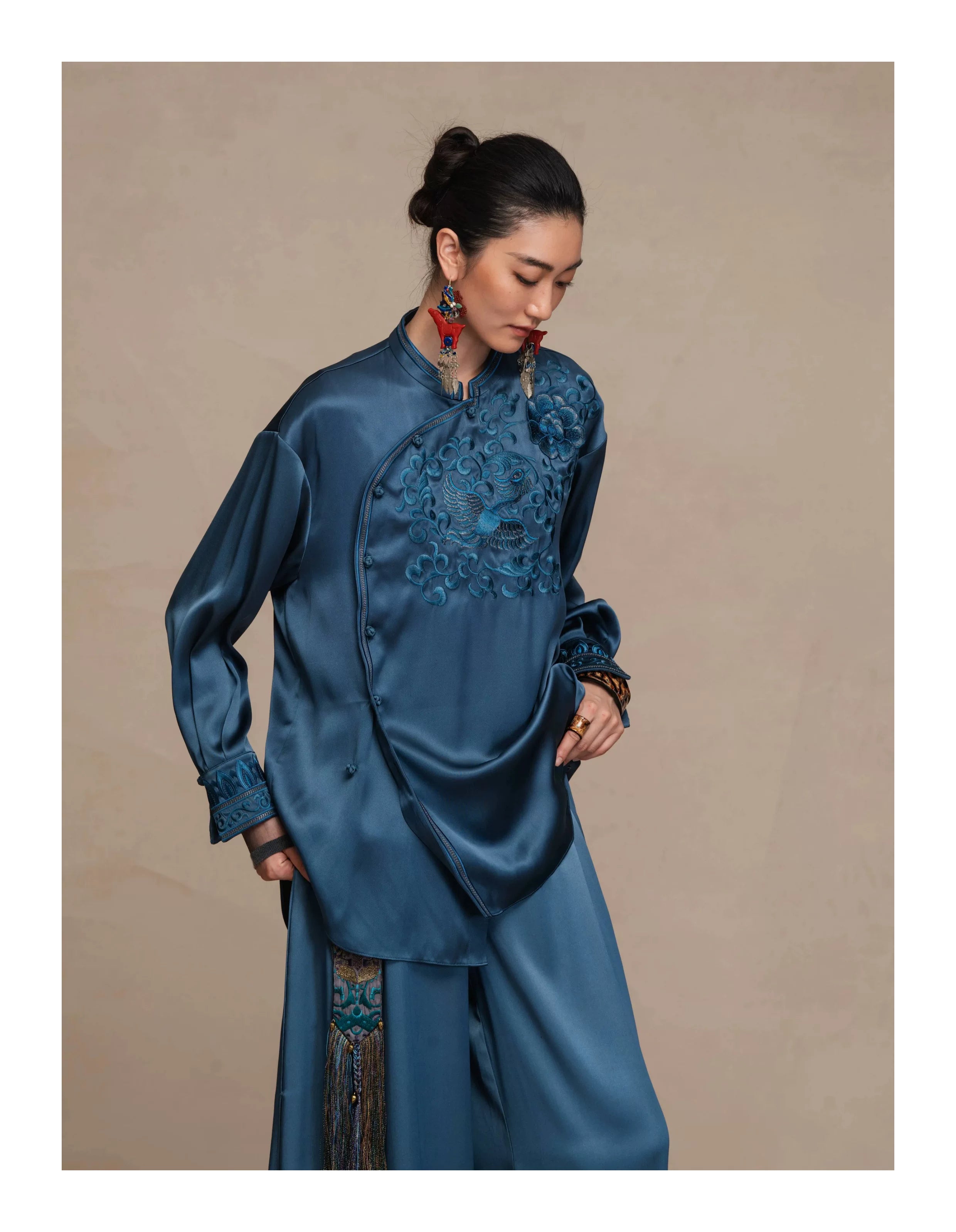 Luxury 60 Momme Silk Phoenix Mandarin Shirt- 26ZCS6679