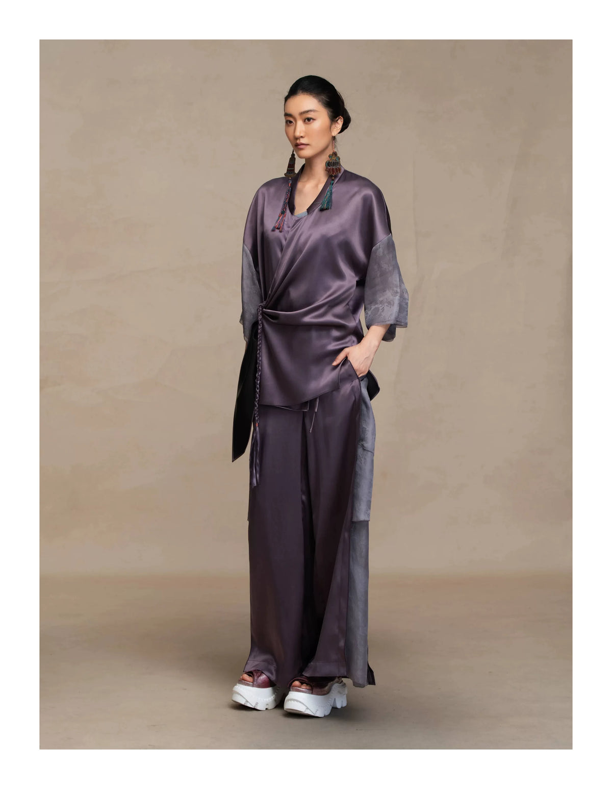 Luxury Spliced Silk Palazzo Pants- 26Y07901