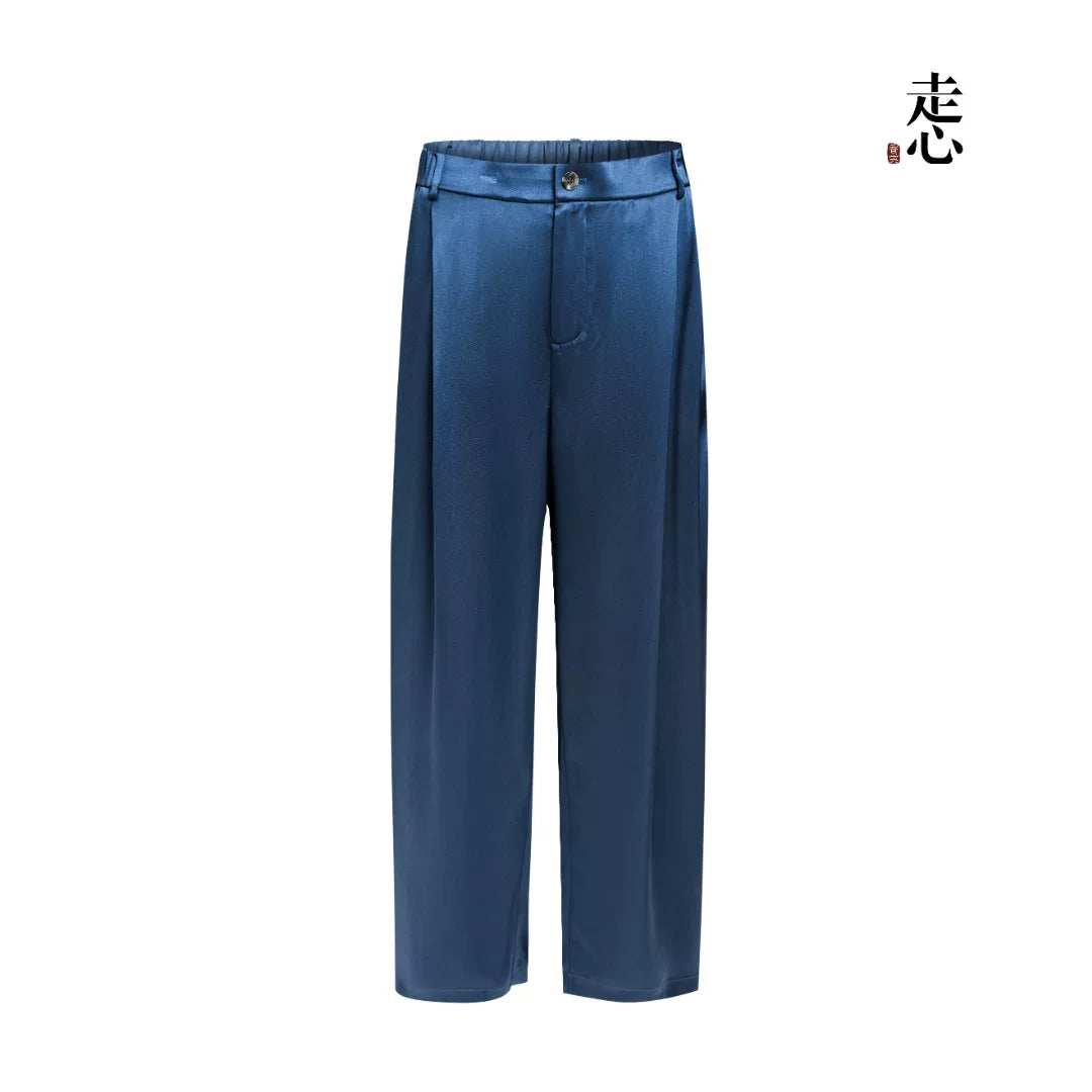 Luxury Glacial Silver Heavy Silk Palazzo Pants-25Z26311599
