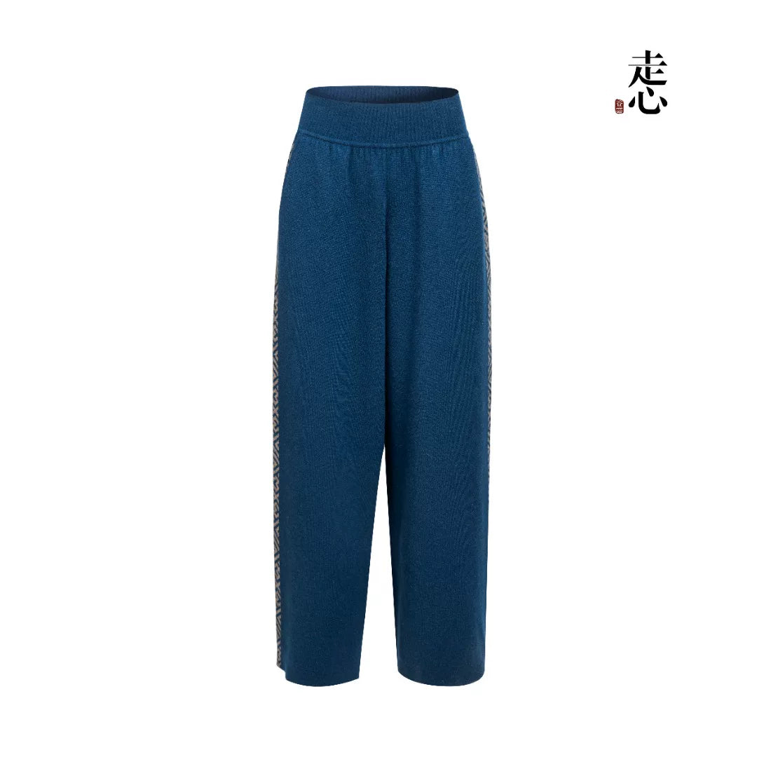 Luxury 840g Blue Wan Cashmere Wide Pants-25ZX2511-1