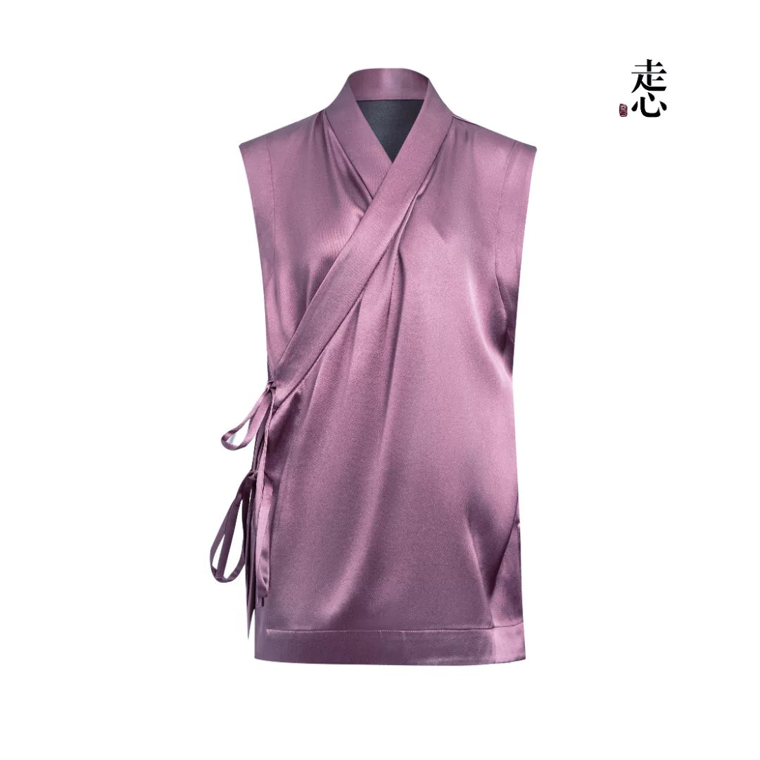 Luxury Heavy Silk Crossover Wrap Vest- 26Z76116689