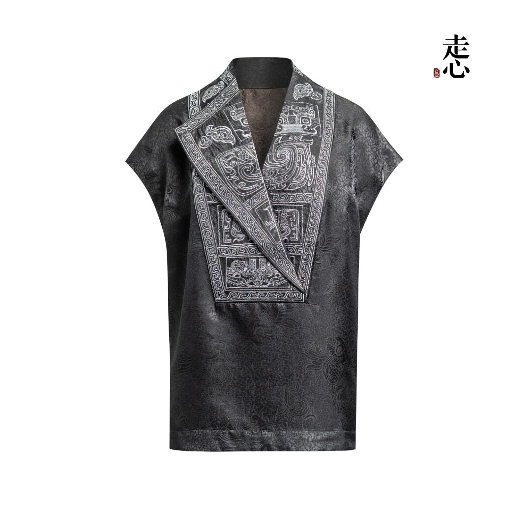 Luxury Asymmetric Embroidered Silk Top-25Y14301
