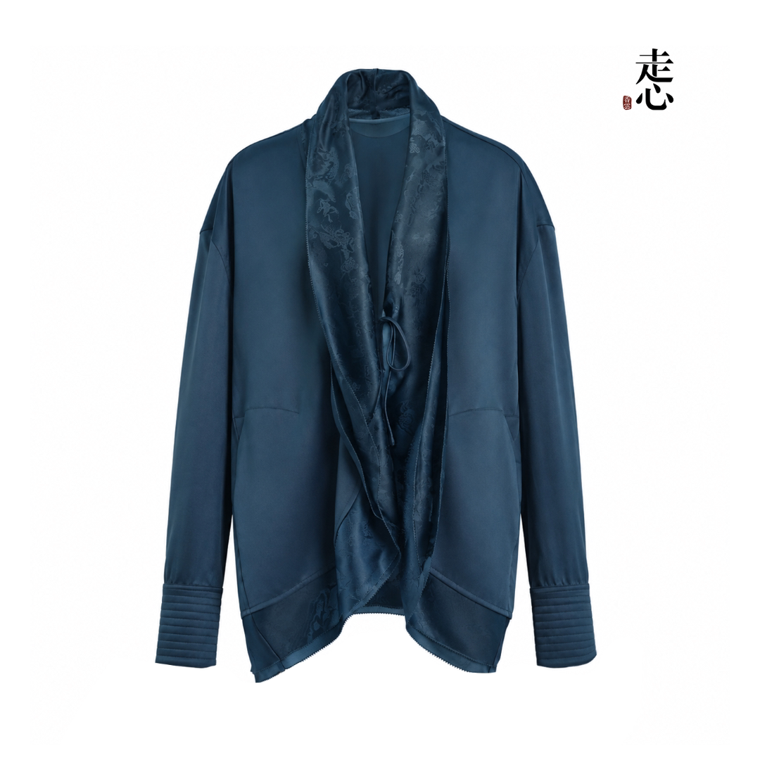 Luxury Midnight Blue Silk Organza Cardigan-26Y21001