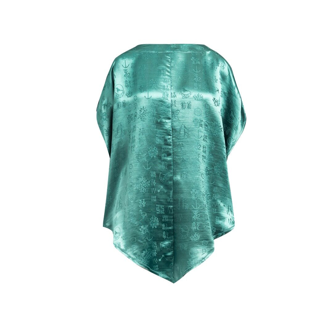 Luxury Asymmetric Twelve Emblems Silk Top-26Y14201