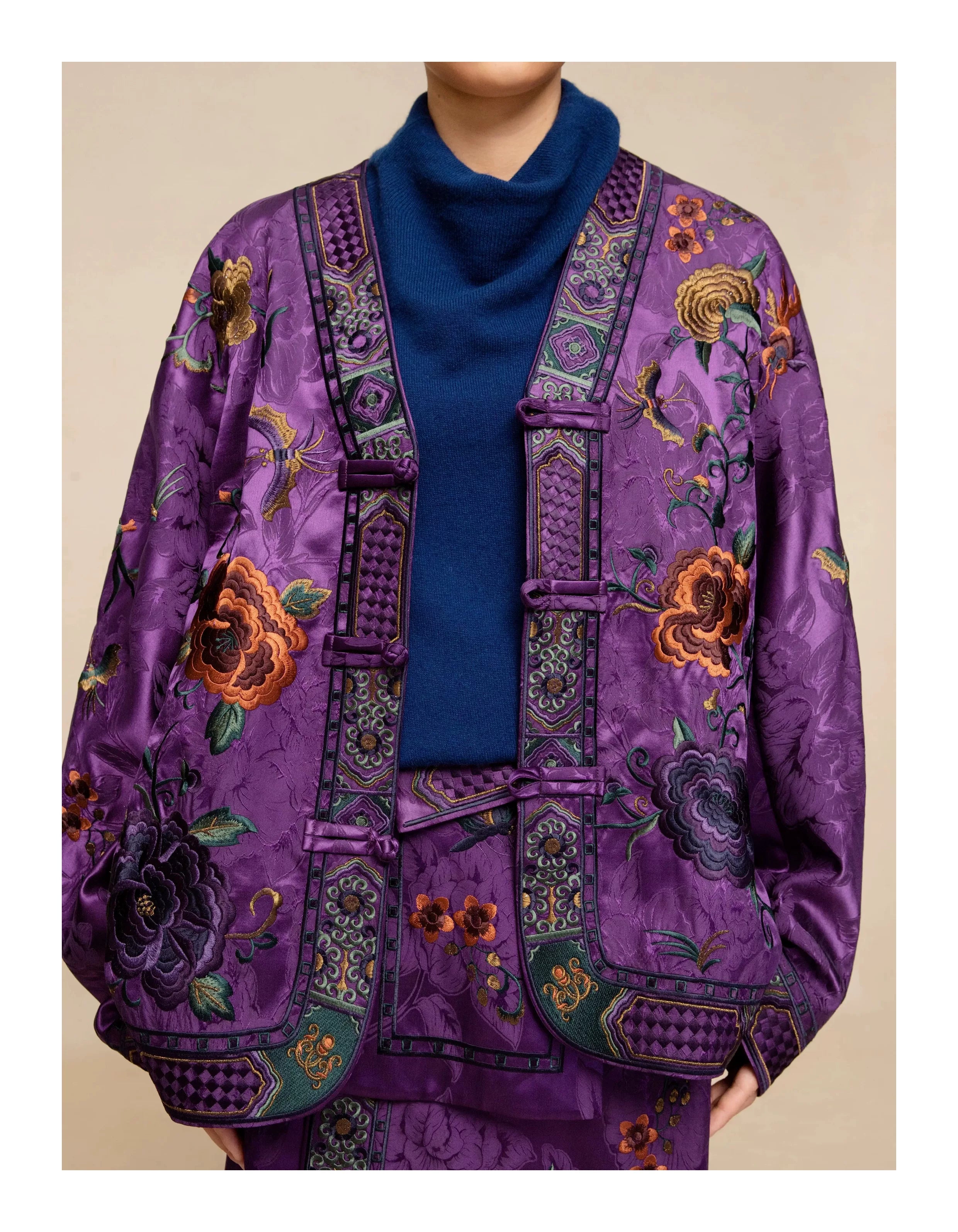 Luxury Imperial Violet Silk Cardigan Jacket-25ZWT5965