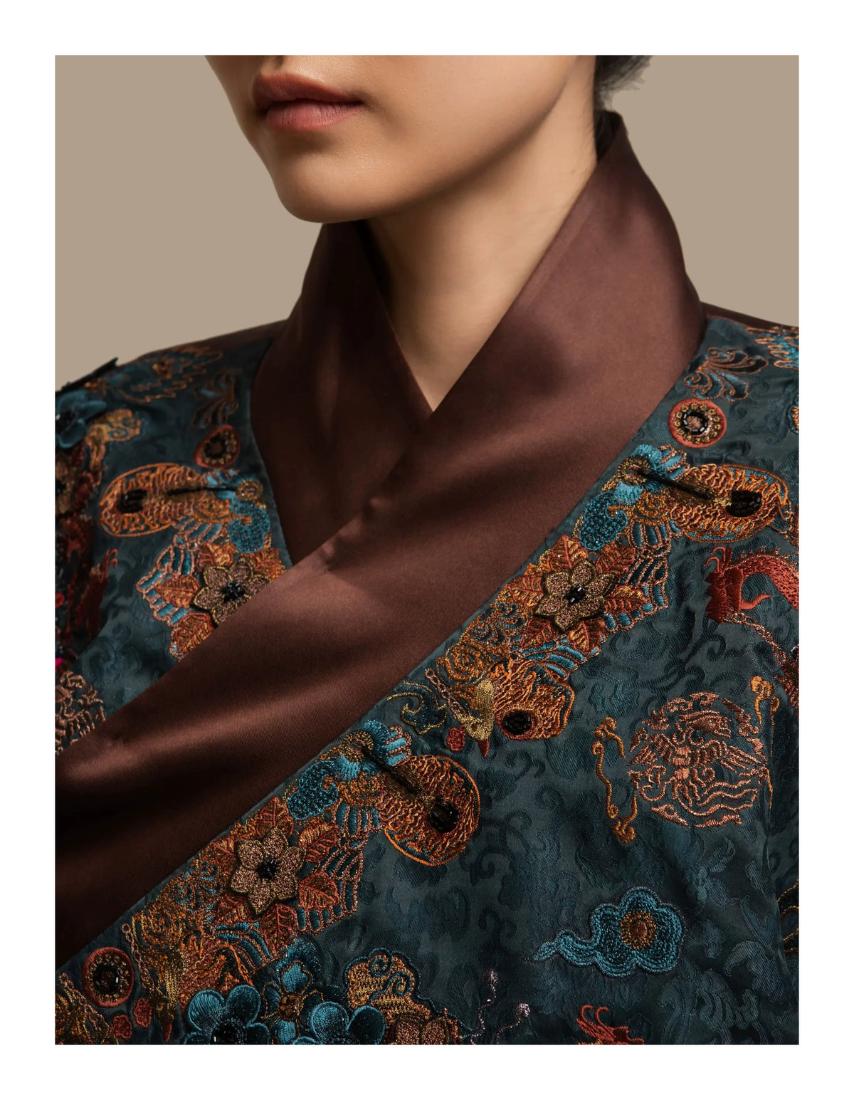 Luxury Peacock Silk Phoenix Coronet Vest-25ZMJ5908