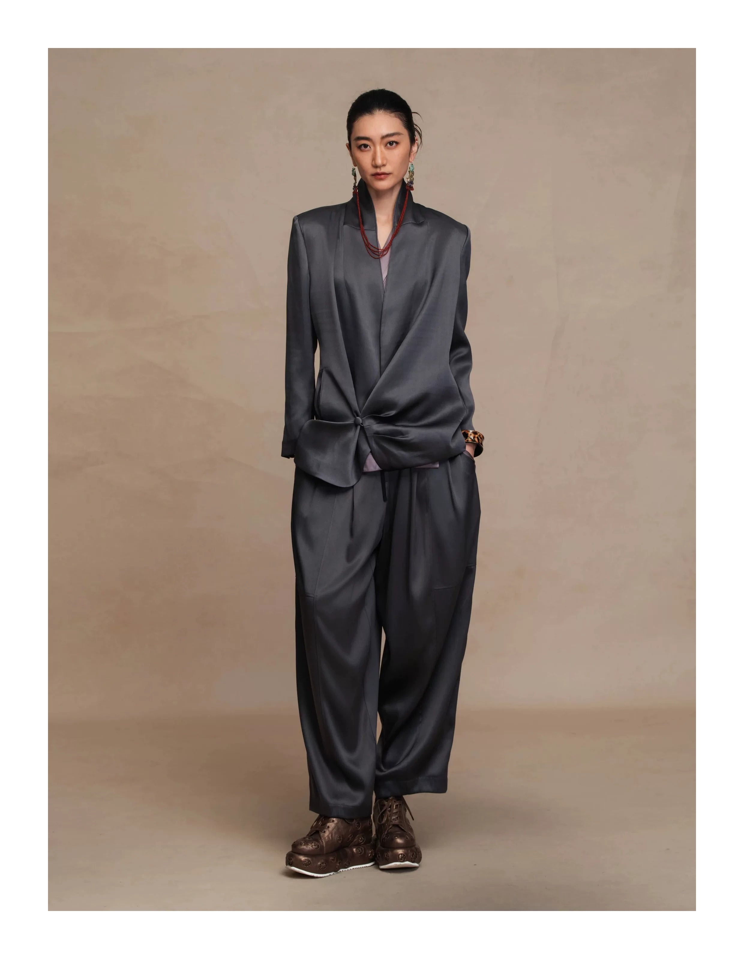 Luxury Grey Heavy Silk Drop-Crotch Pants-26Z76211429