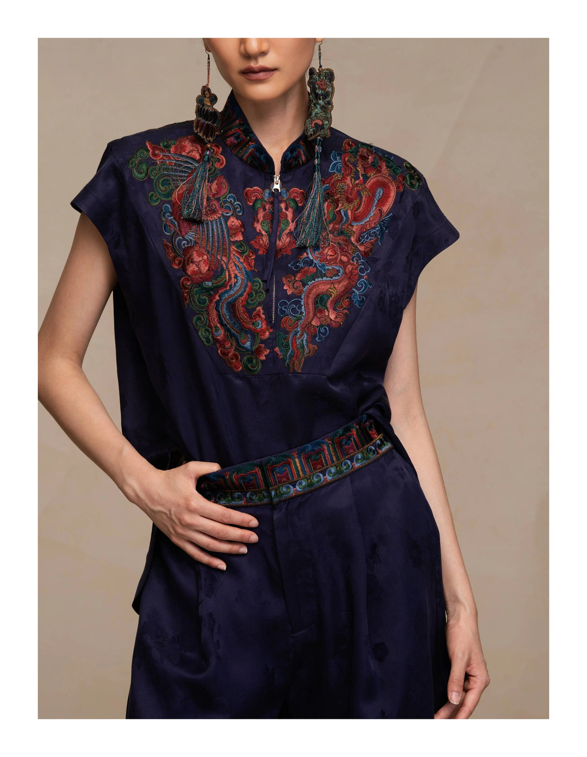 Luxury Dragon & Phoenix Silk Tunic Top-26ZW62F