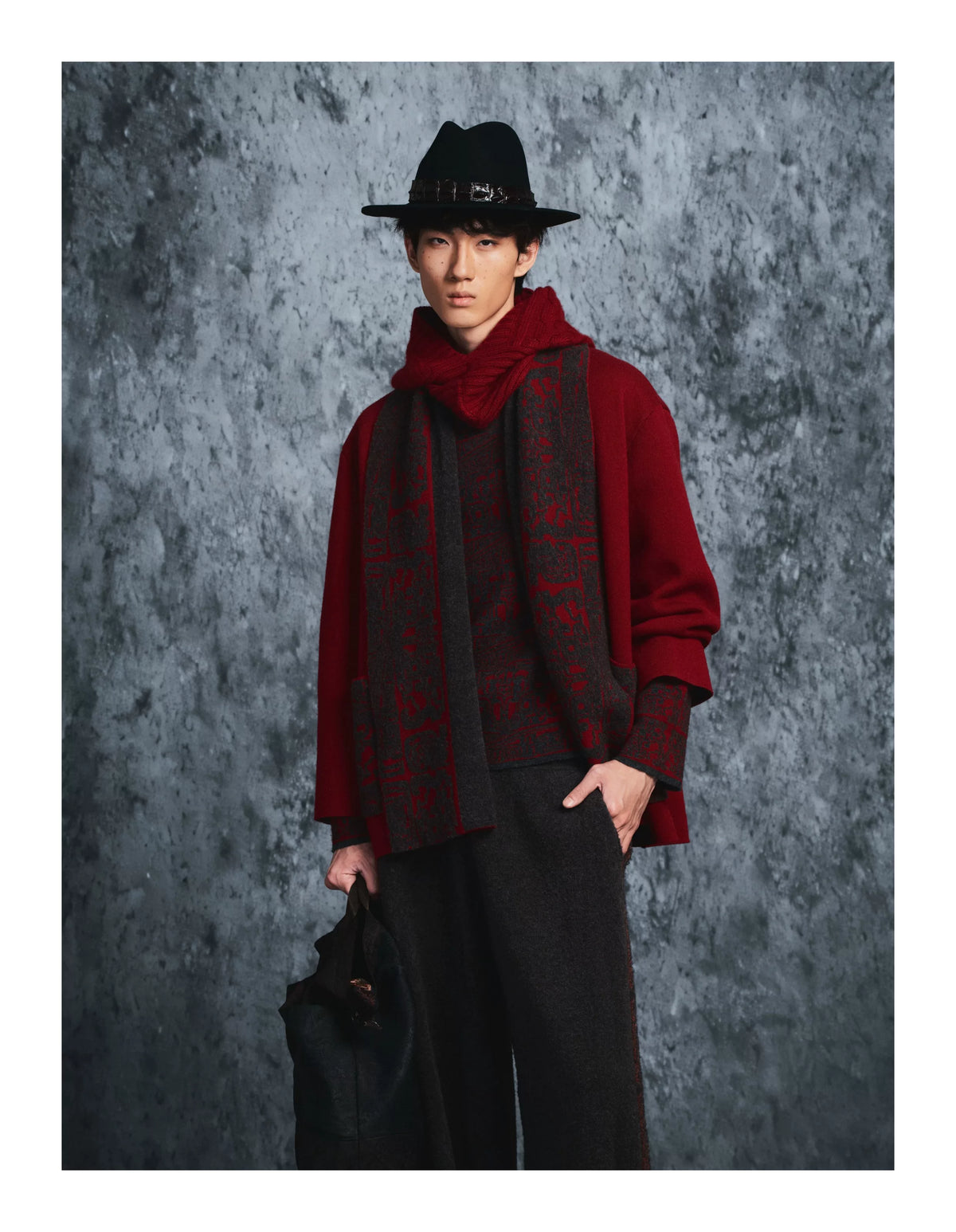 Luxury 1050g Red Bronze Cashmere Scarf Coat-25ZHZ25025