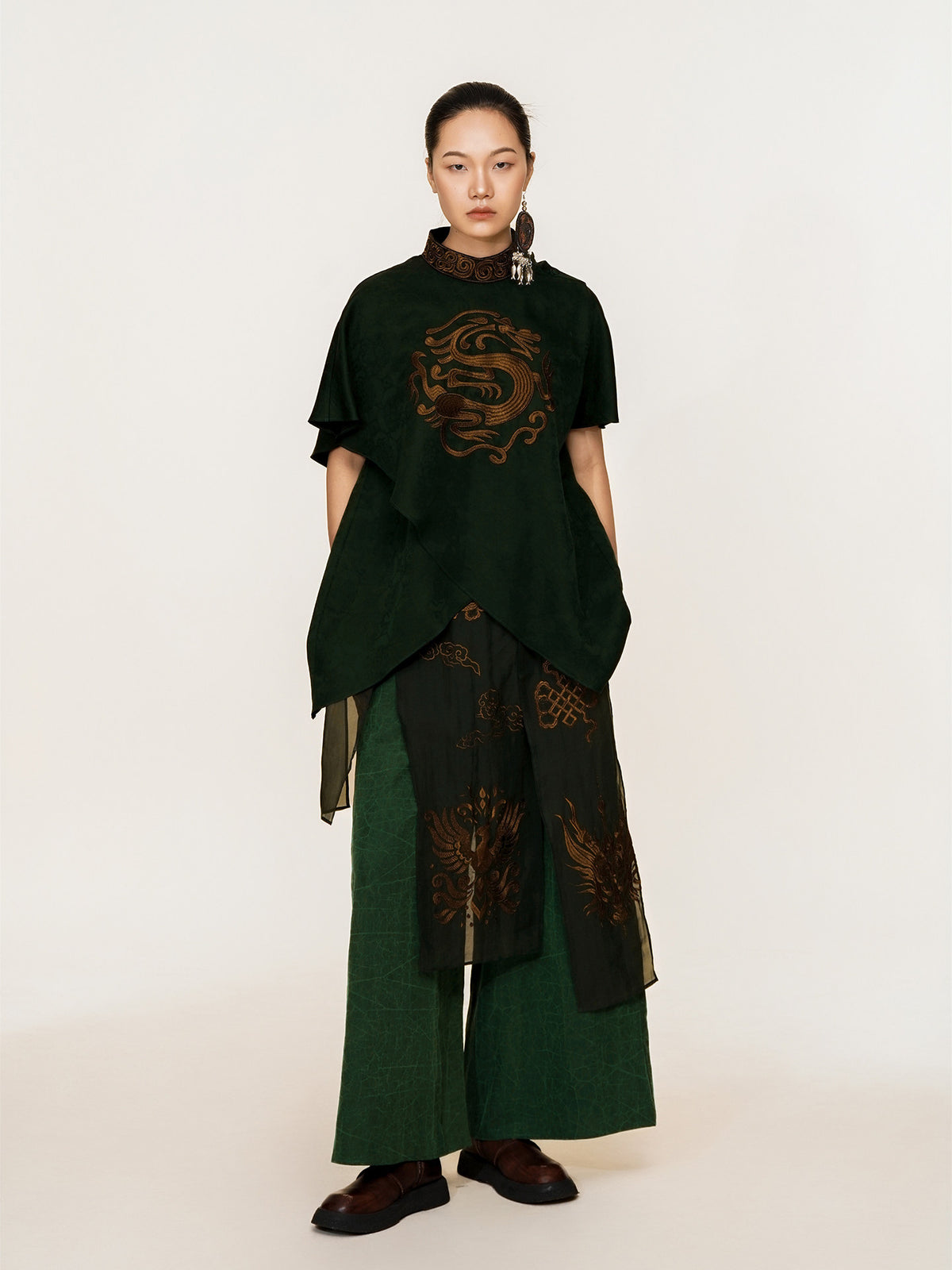 Luxury Phoenix Bronze Silk Wrap Pants-25ZW45F