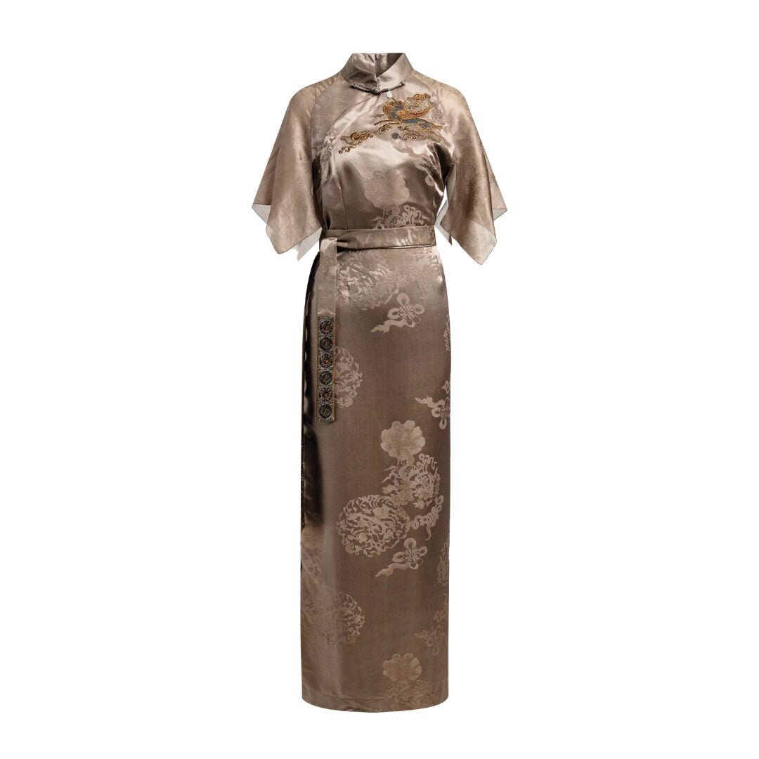Luxury Dunhuang Flying Horse Gambiered Silk Maxi Dress-26Y05501
