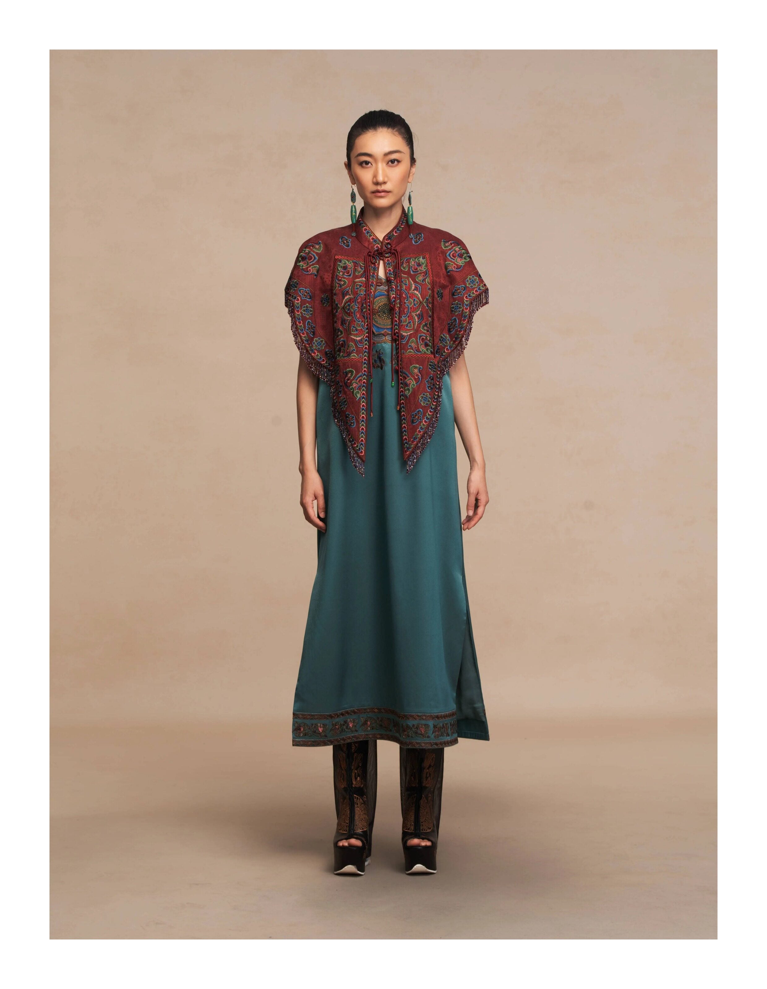Luxury Dunhuang Lotus Caisson Gambiered Silk Slip Gown-26ZLY6299