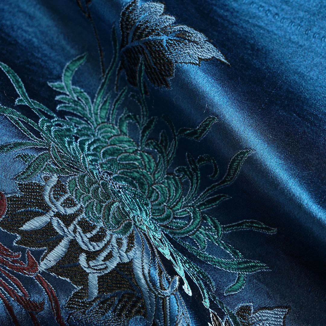 Luxury Blue Luoyue Silk Bell Sleeve Top-26Z152M