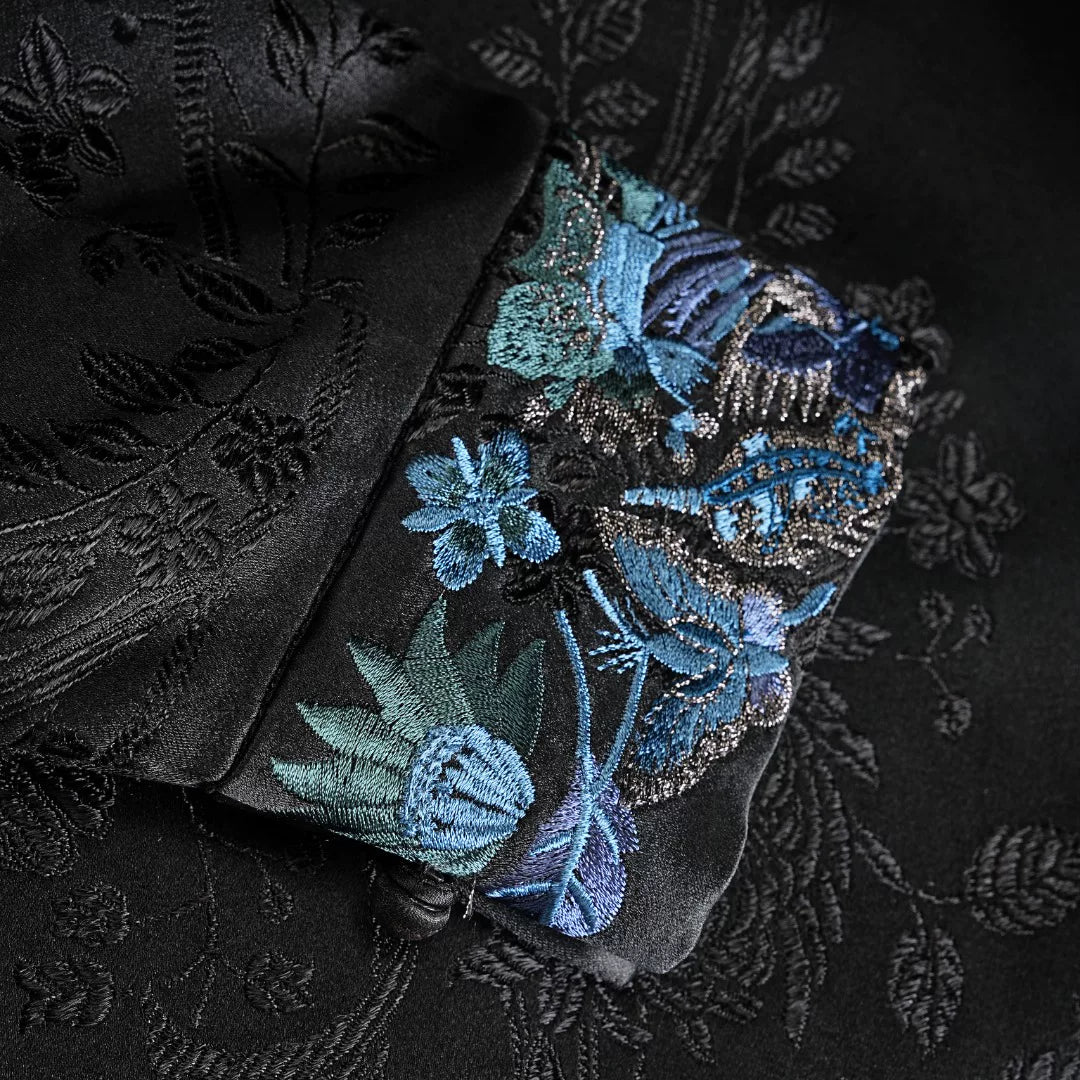 Luxury Black Luoyue Silk High-Neck Top-26Z149M