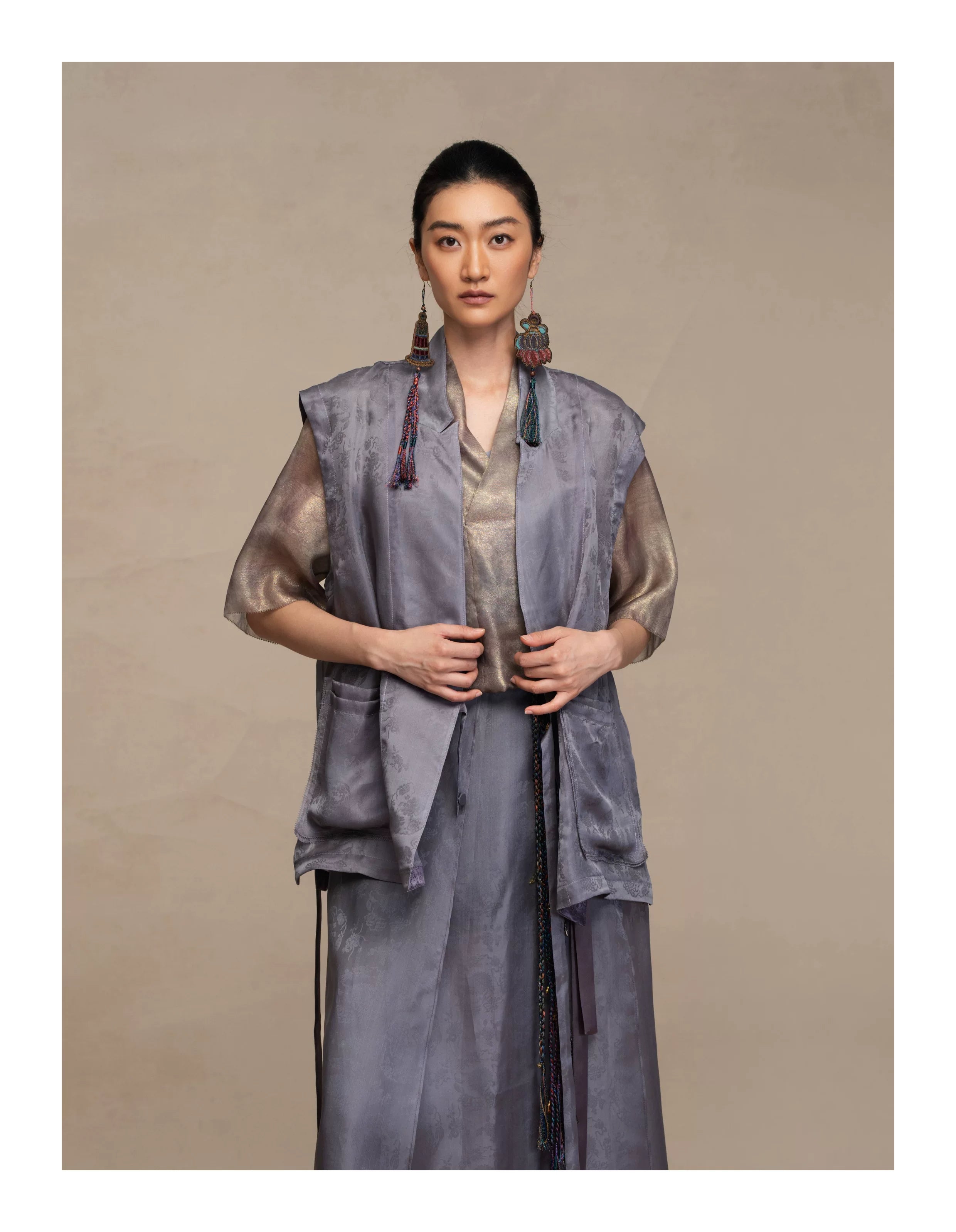 Luxury Silk Organza Crossover Wrap Vest- 26Y10101