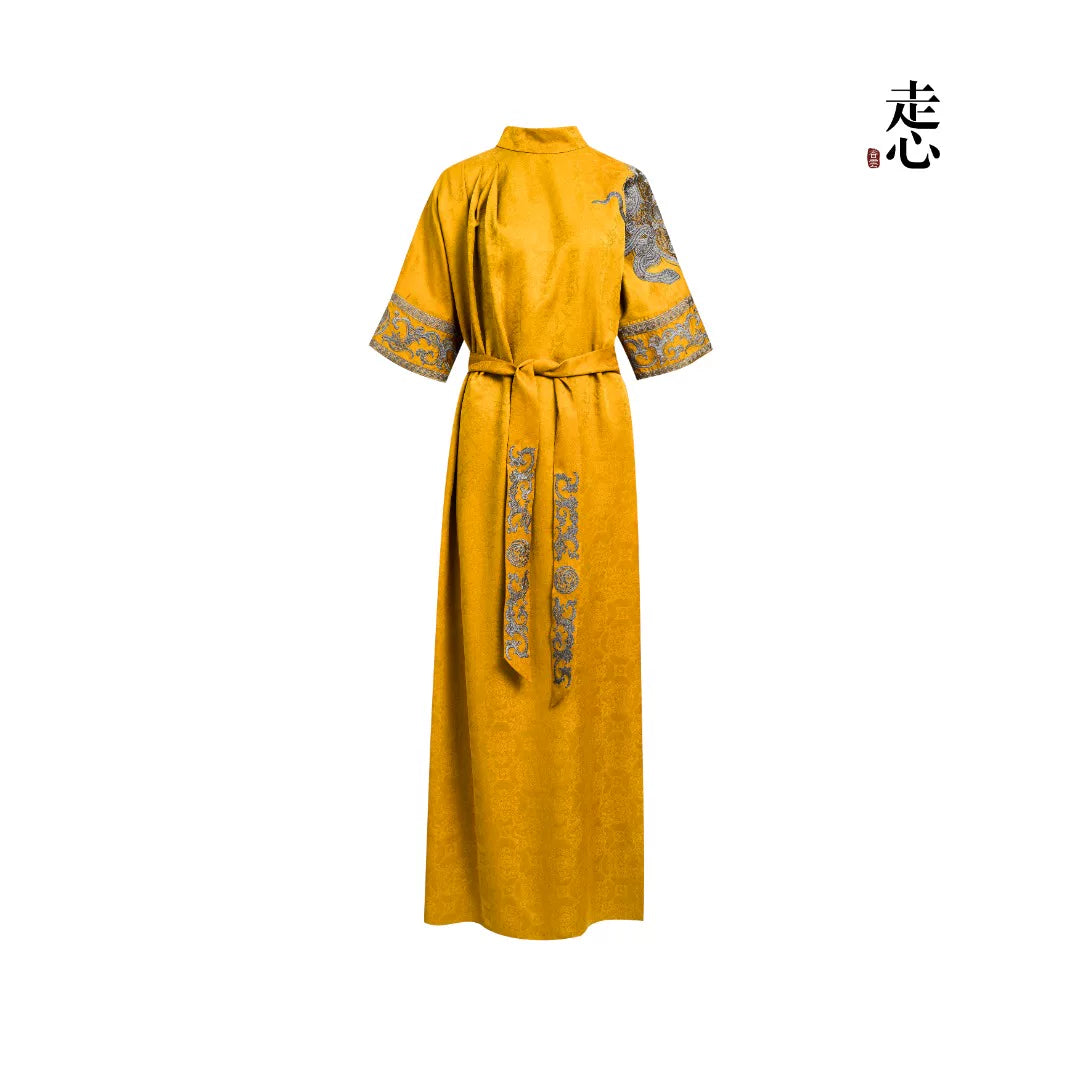 Luxury Emerald Brocade Silk Maxi Dress-25ZW66F
