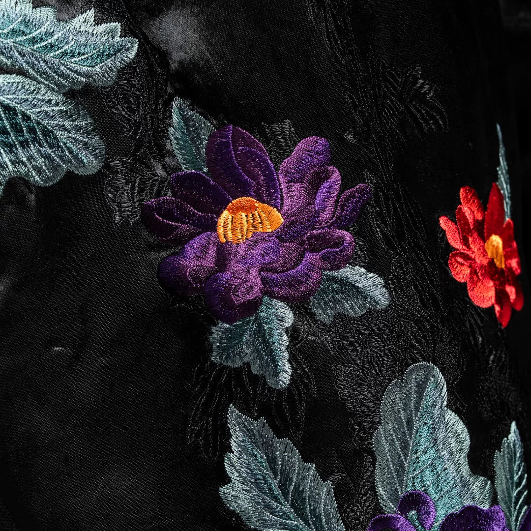 Luxury Black Silk Floral Wide-Leg Pants-26ZKZ6211