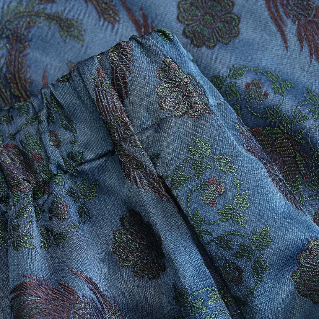 Luxury Blue Song Brocade Wide-Leg Pants-26Z2Y311159