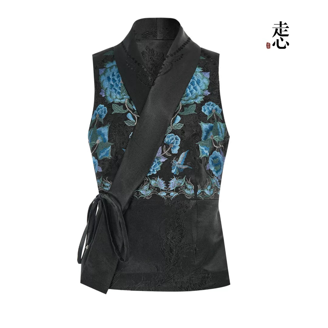 Luxury Black Luoyue Silk Wrap Vest-26Z147M