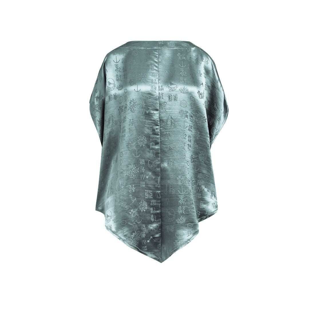 Luxury Asymmetric Twelve Emblems Silk Top-26Y14201