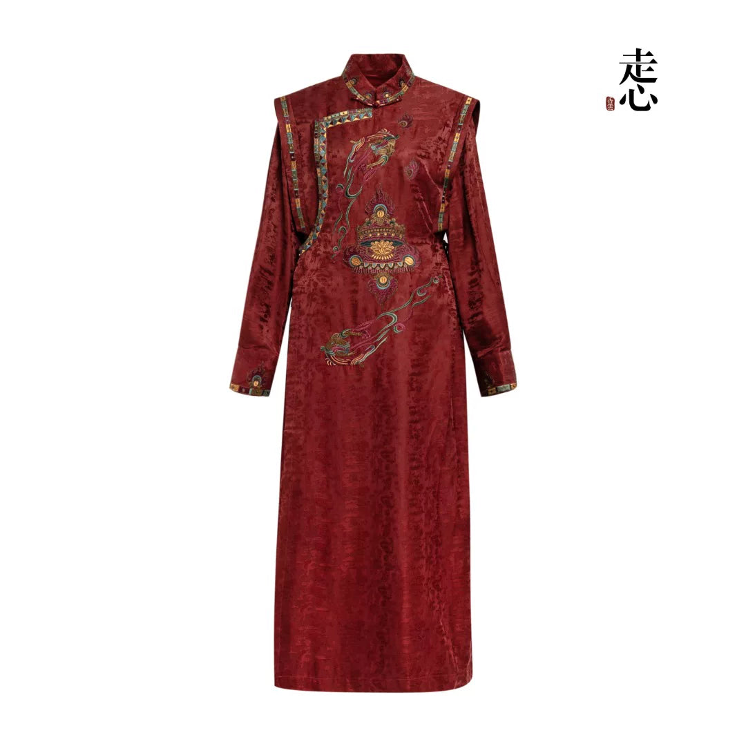 Luxury Red Silk Dunhuang Canopy Maxi Dress-26M66054