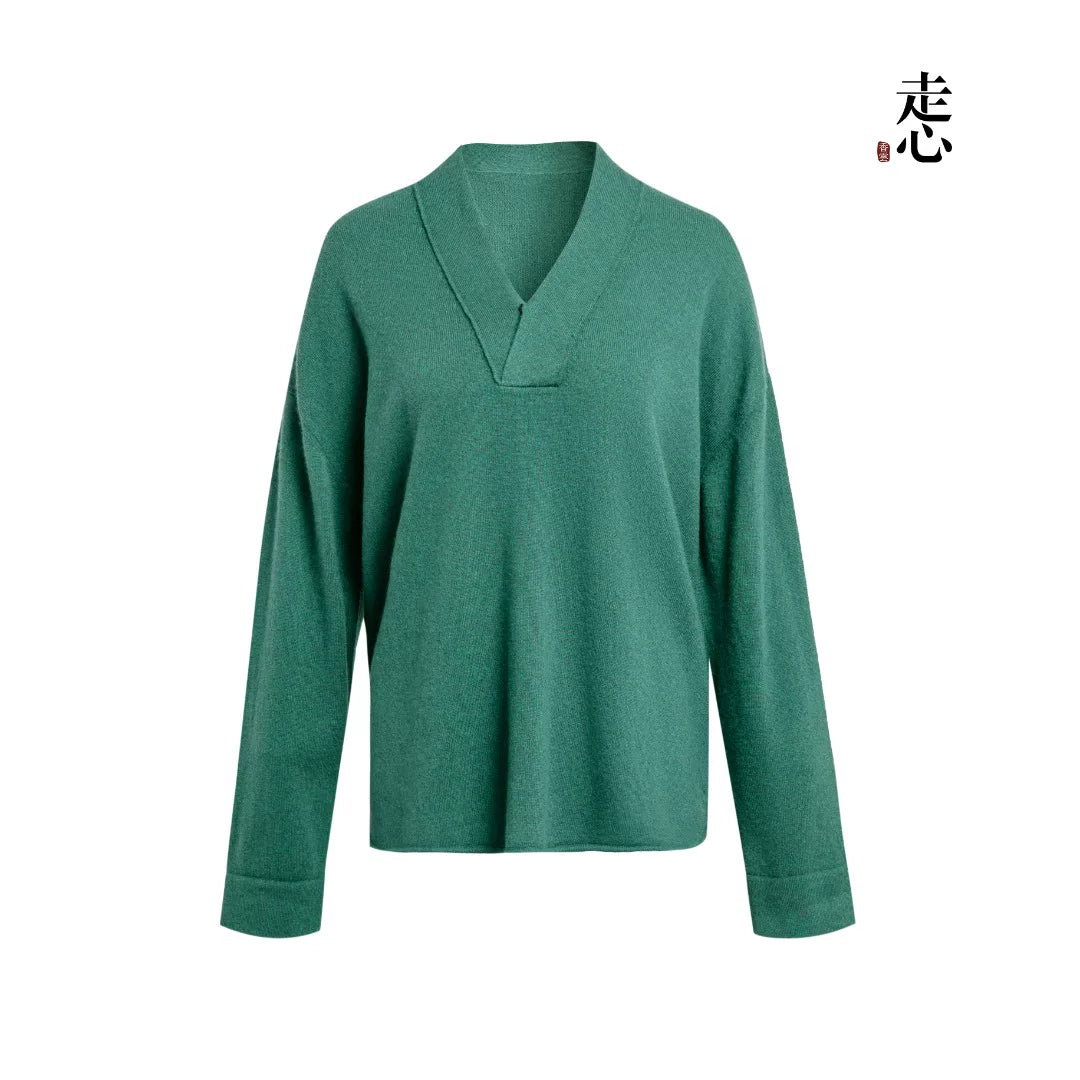 Luxury 290g Pure Cashmere V-Neck Sweater-26ZX2606