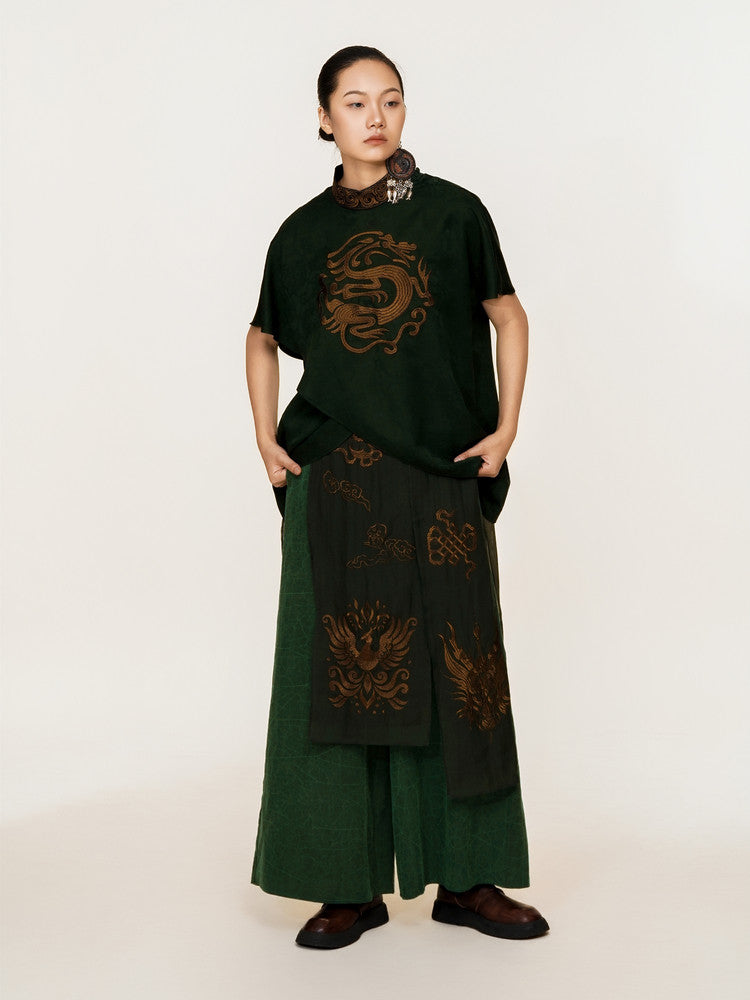 Luxury Phoenix Bronze Silk Wrap Pants-25ZW45F