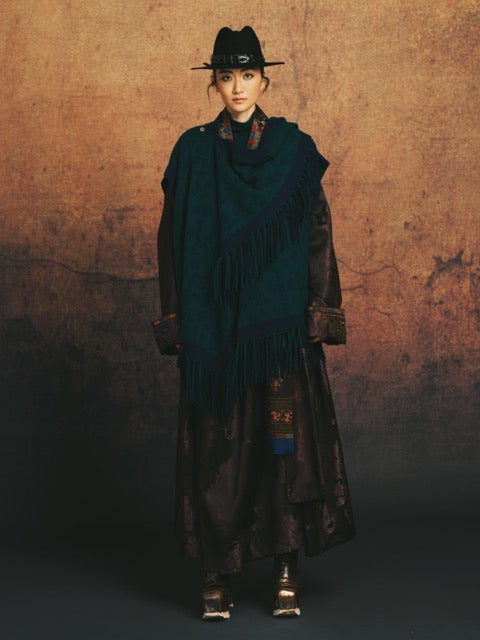 Luxury 1130g Green Ornaments Cashmere Cape-26ZX2626