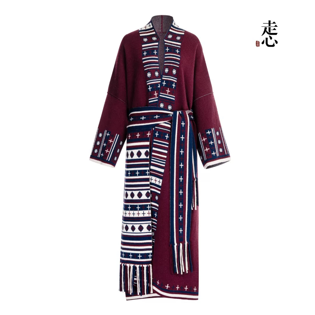 Luxury Blue Cashmere Tibetan Maxi Coat-26ZX2643