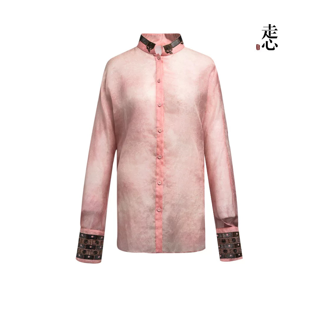 Luxury Green Silk Organza Mandarin Shirt-25ZY51360051
