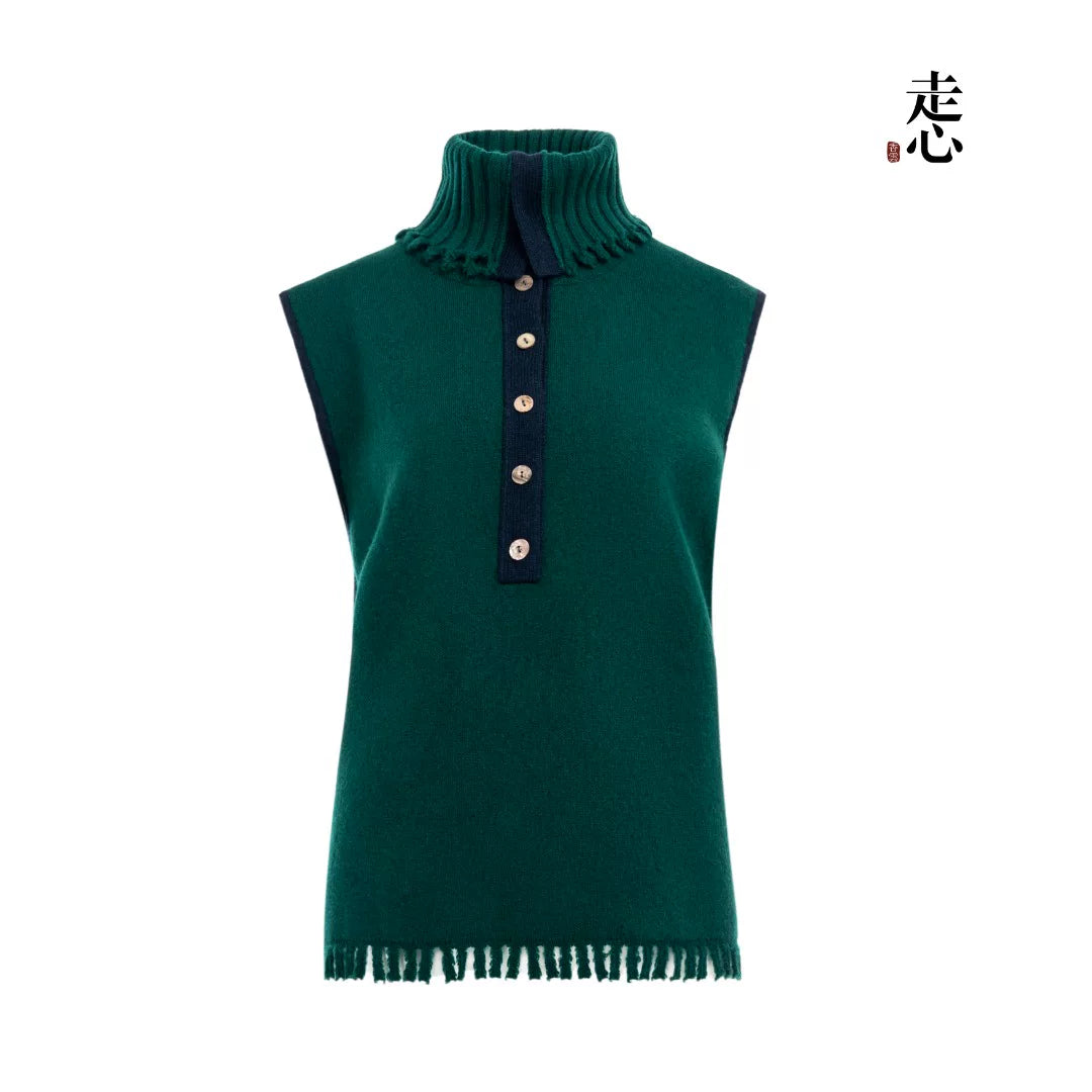 Luxury 410g Purple Cashmere Turtleneck Vest-26ZX2617
