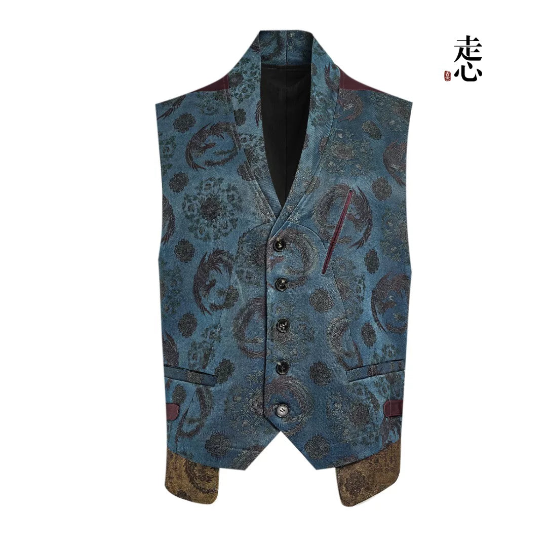 Luxury Blue Song Brocade Tailored Vest-26Z2Y316389