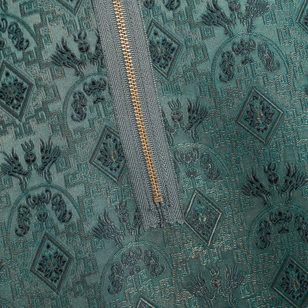Luxury Teal Dragon Jacquard Silk Tunic-25Z26316229
