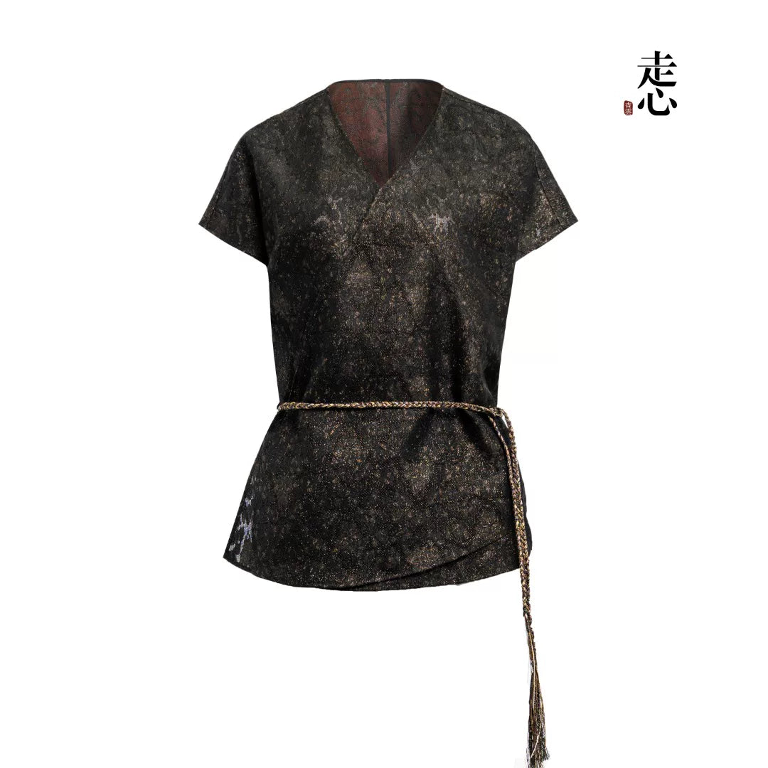 Luxury Black Gold Silk Luo Wrap Vest- 26M66170