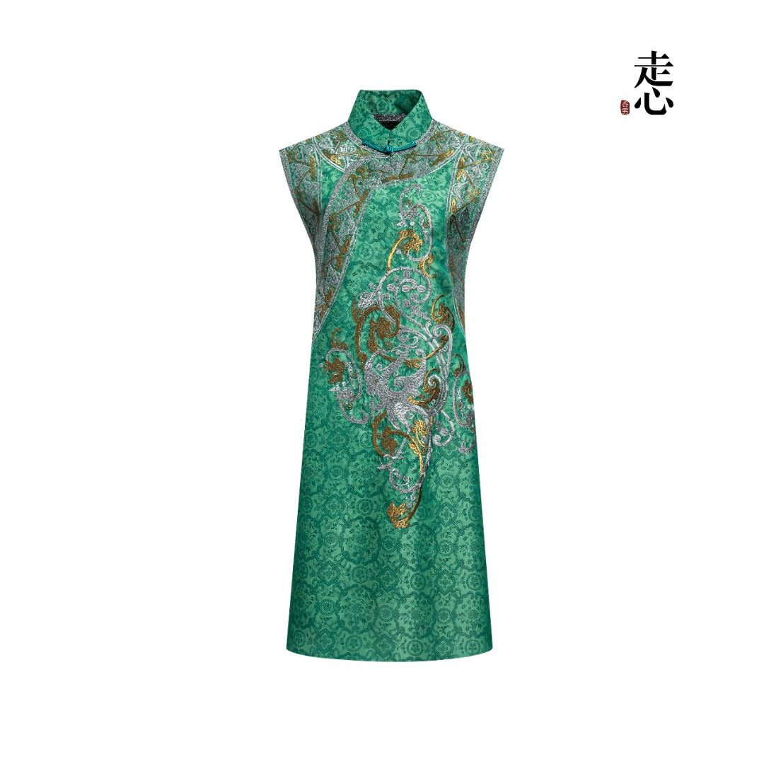Colorblock Silk Long Vest--25ZW107F