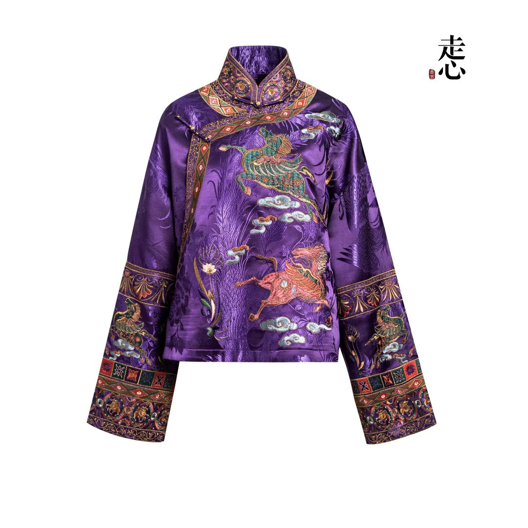 Luxury Purple Pegasus Silk Brocade Jacket-26ZX8026
