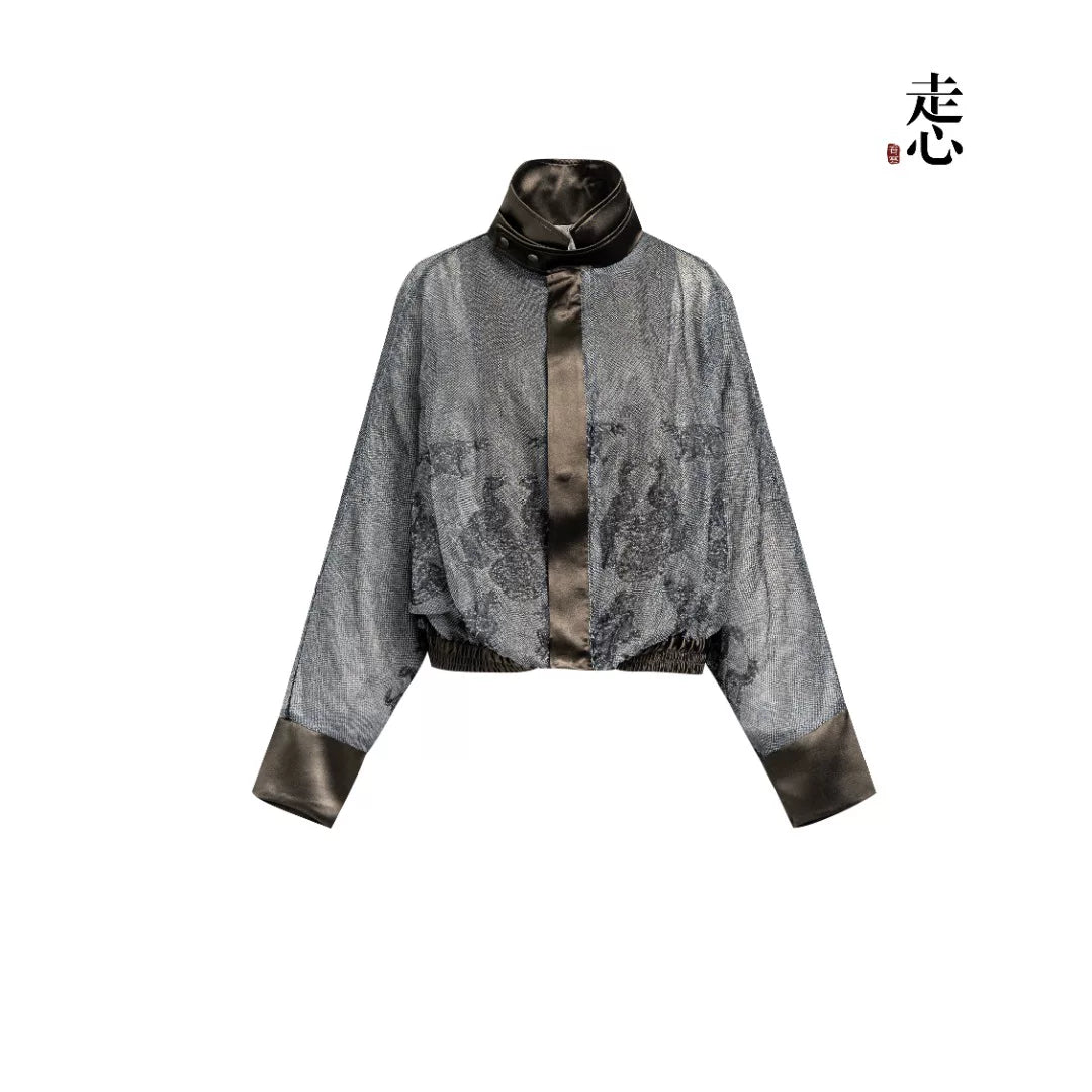 Luxury Grey Silk Sovereign Bomber Jacket-25Z197M