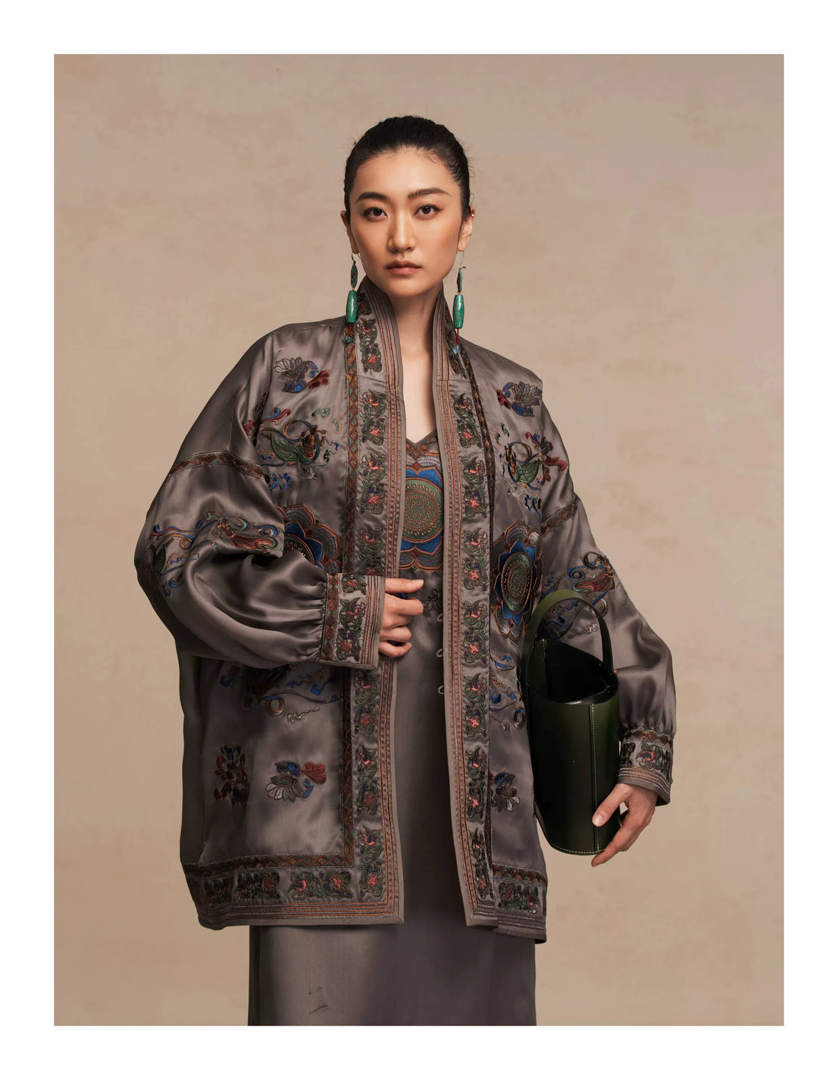 Luxury Grey Dunhuang Silk Organza Robe-26ZWT6330