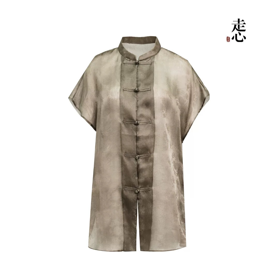 Luxury Silk Organza Mandarin Blouse Top- 26Z2Y218259