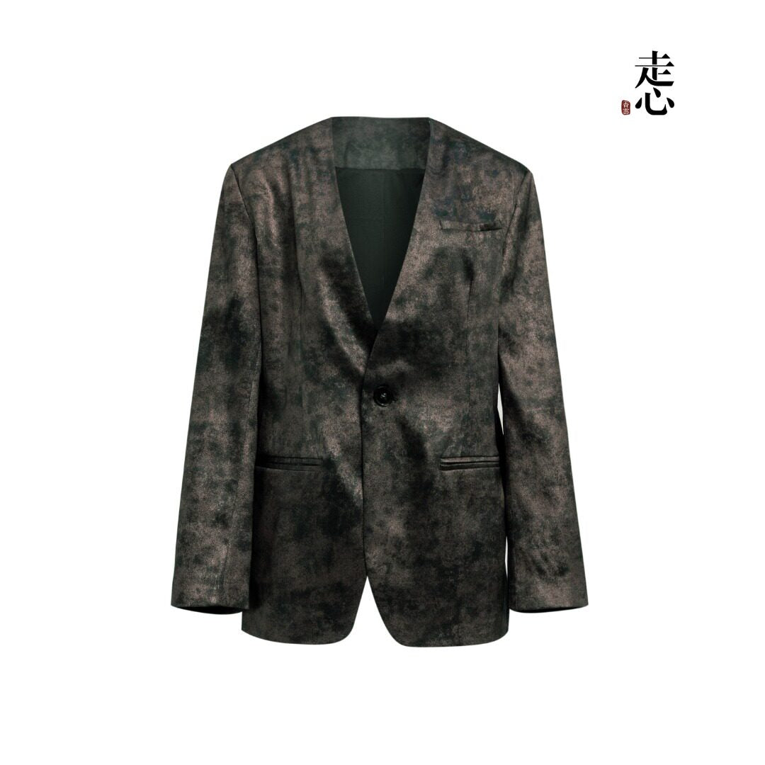 Luxury Bronze Gilded Silk Collarless Blazer-26Z2Y218659