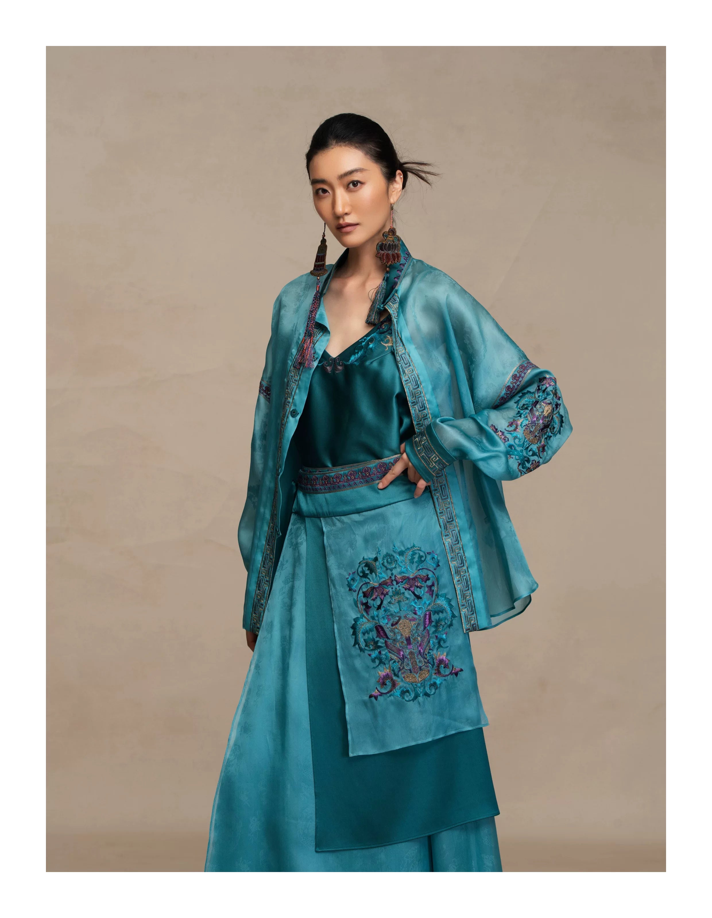Luxury Imperial Porcelain Silk Wrap Skirt- 26Y13901