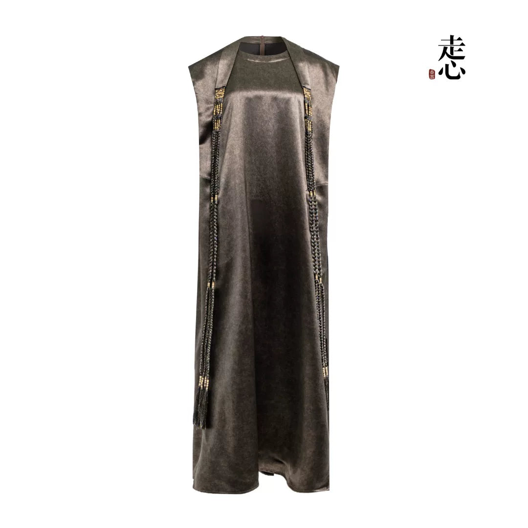 Luxury Grey Smudged Silk Maxi Gown-26M66149