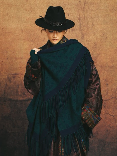 Luxury 1130g Green Ornaments Cashmere Cape-26ZX2626