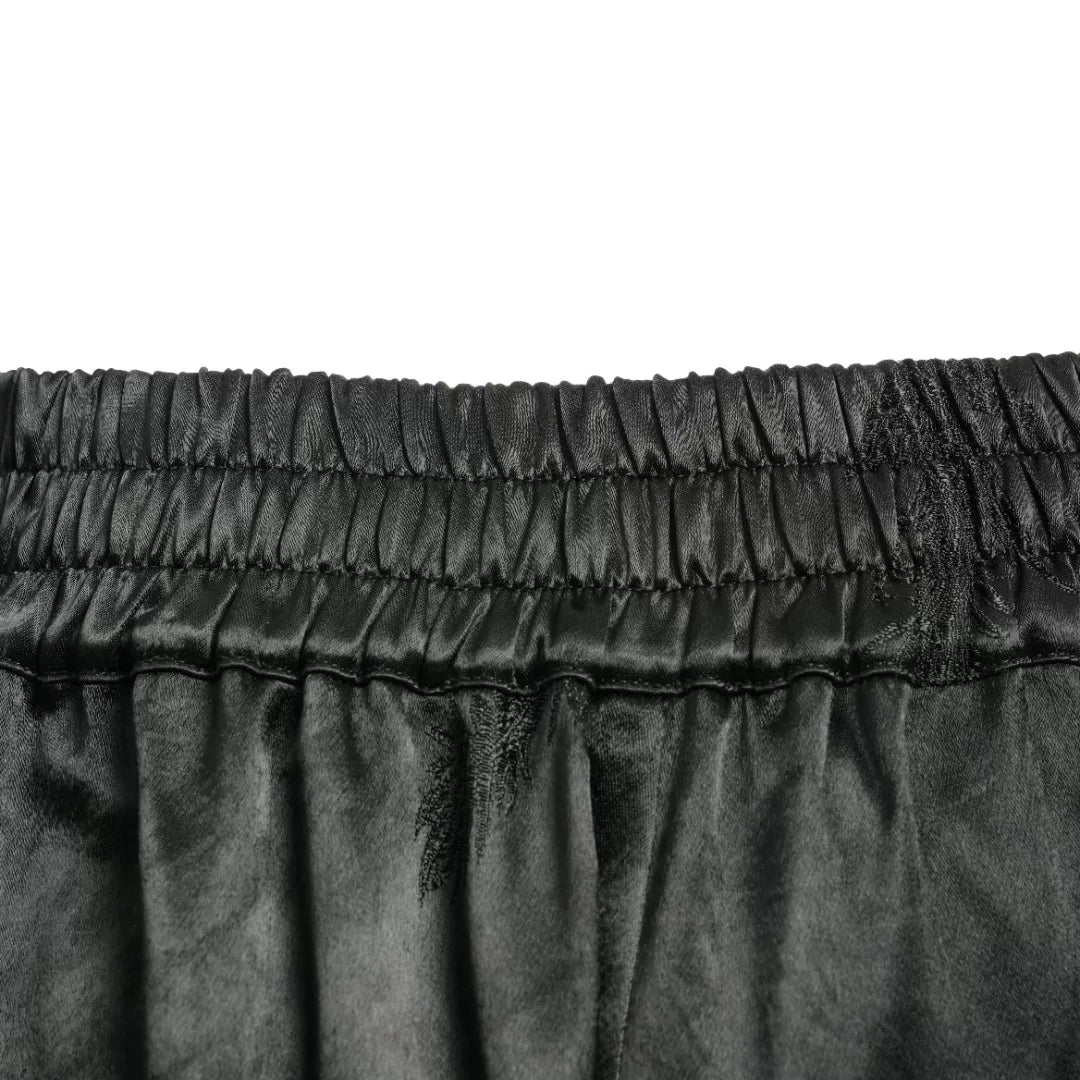 Luxury Black Silk Floral Wide-Leg Pants-26ZKZ6211