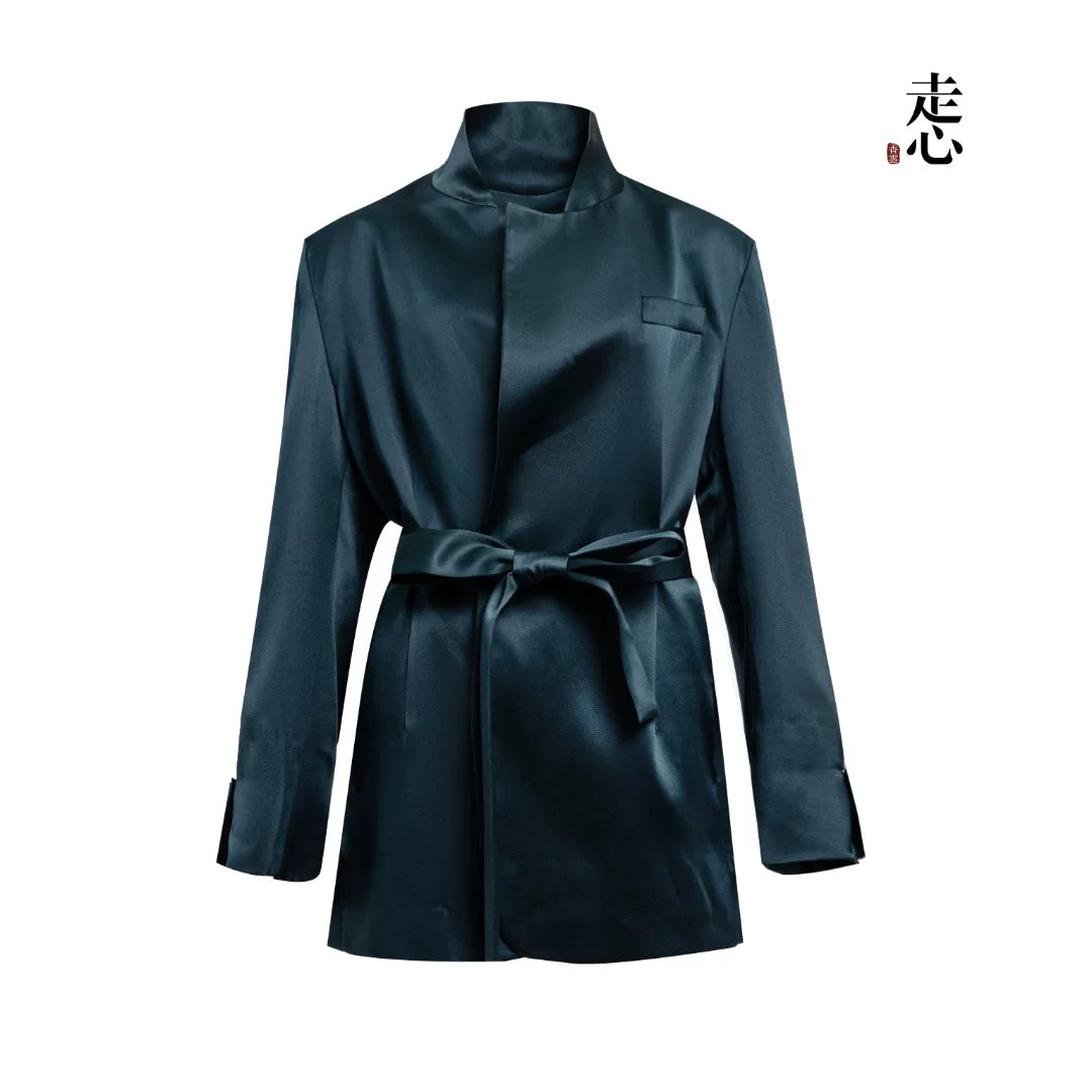 Luxury Heavy Silk Belted Blazer Coat- 26Z2Y218939