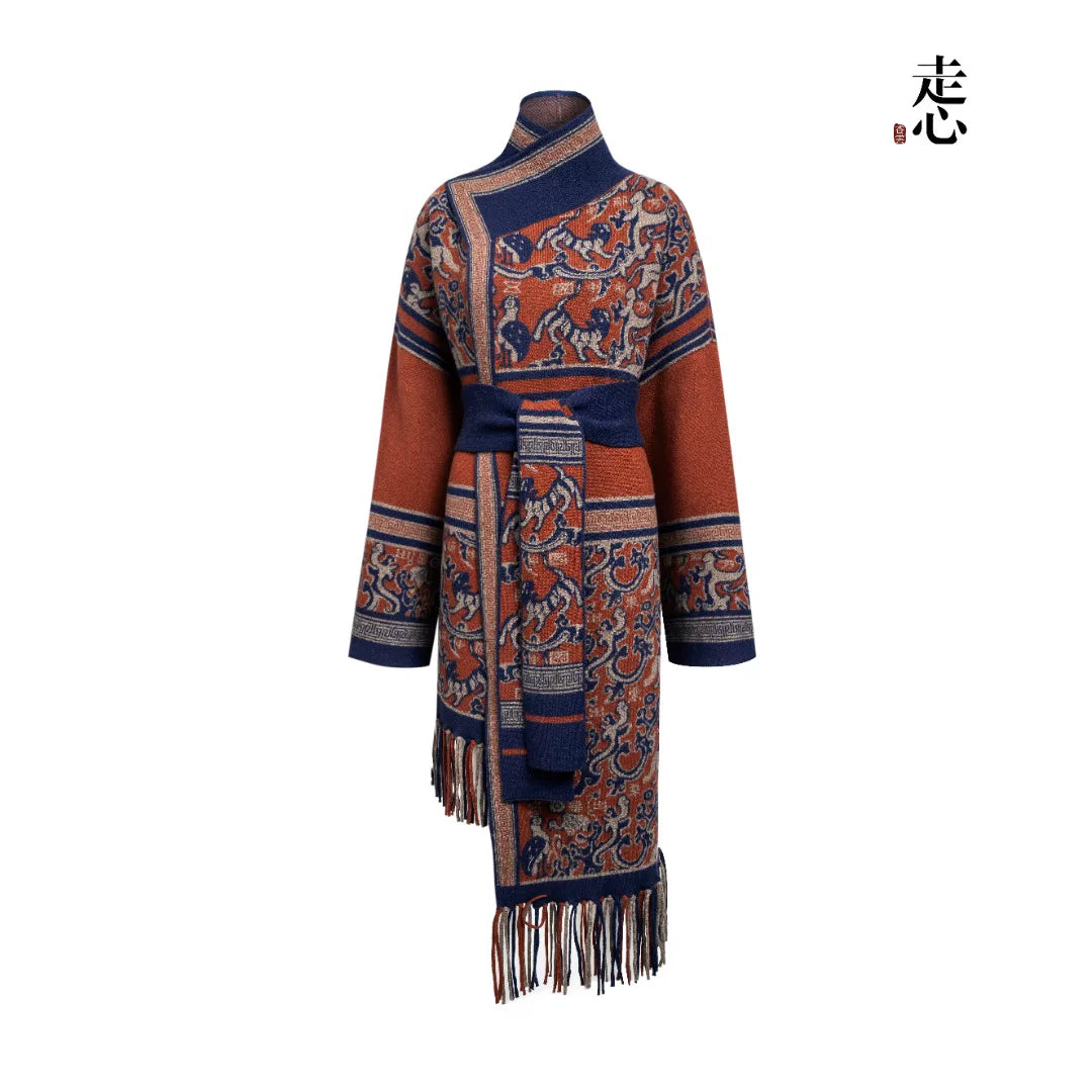 Luxury 1200g Cashmere Jacquard Robe Coat-25ZX2532-1